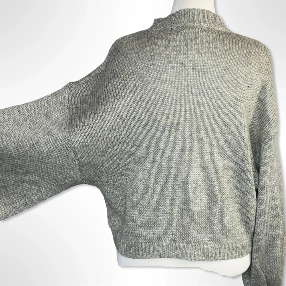 BB Dakota by Steve Madden Grey Metallic Balloon Sleeve Sweater